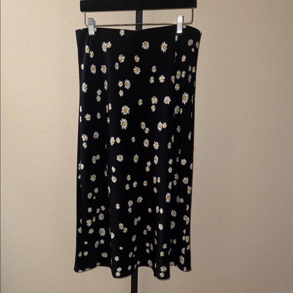 Sanctuary Black Floral Daisy A-Line Midi Pull On Skirt Women’s Size XL